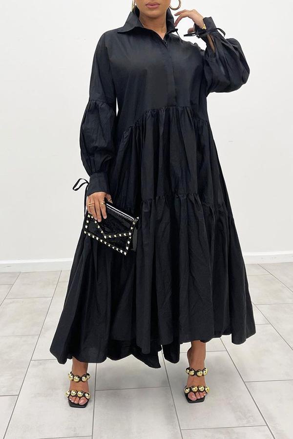 Temperament Pleated Loose Plus Size Shirt Maxi Dress Fashionpara