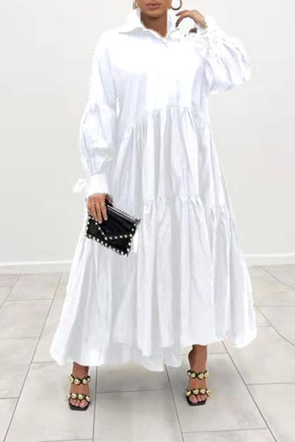 Temperament Pleated Loose Plus Size Shirt Maxi Dress Fashionpara
