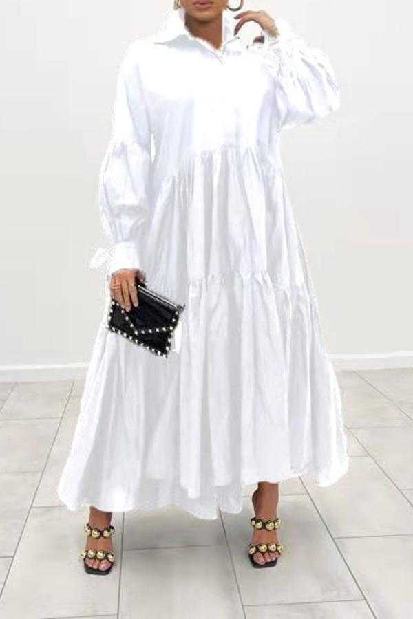 Temperament Pleated Loose Plus Size Shirt Maxi Dress Fashionpara