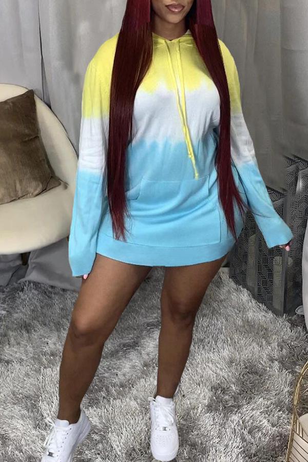 Casual Gradient Color Long Sleeved Hooded Mini Dress Fashionpara
