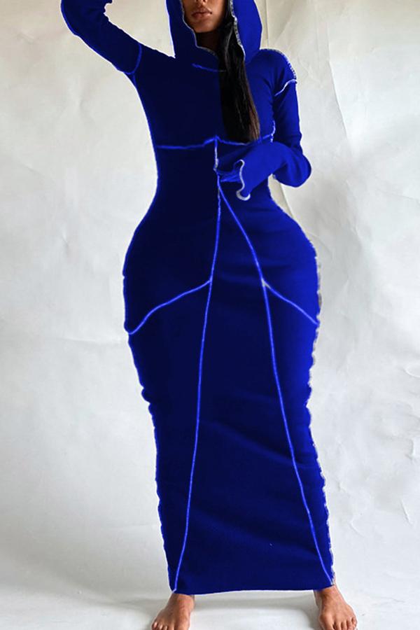 Personalized Contrast Color Edging Hooded Maxi Dress Fashionpara