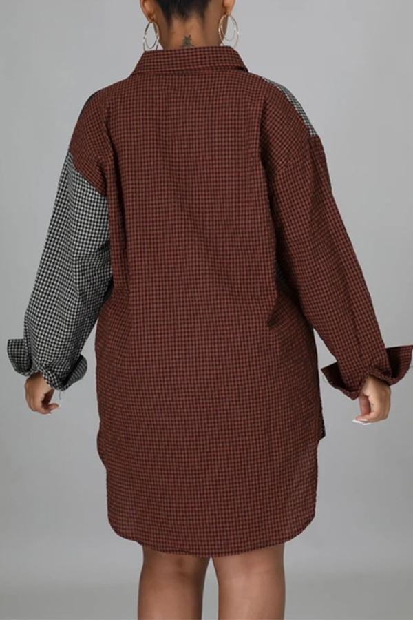 Personalized Contrast Color Plaid Stitching Loose Shirt Mini Dress Fashionpara