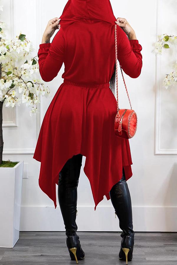 Personalized Irregular Zipper Long Sleeve Hooded Midi Dress Fashionpara