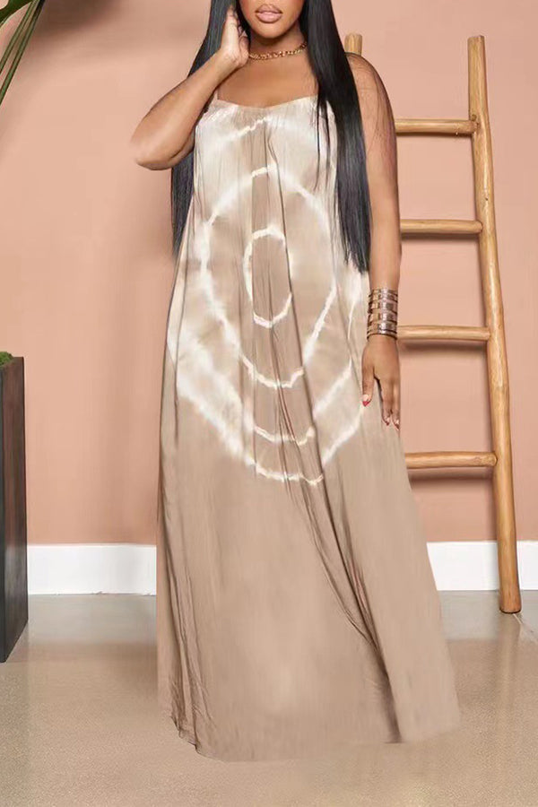Casual Tie Dye Print Loose Slip Maxi Dress Fashionpara