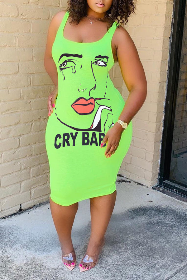 Fashion Cartoon Print Sleeveless Tank Top Sports Pencil Dress  Fashionpara