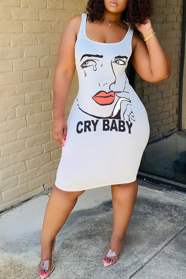 Fashion Cartoon Print Sleeveless Tank Top Sports Pencil Dress  Fashionpara