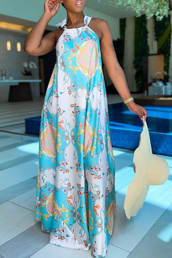 New style lace up skirt digital print sleeveless maxi dress Fashionpara