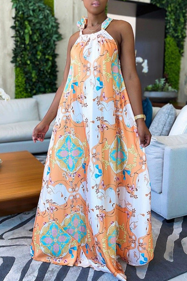 New style lace up skirt digital print sleeveless maxi dress Fashionpara