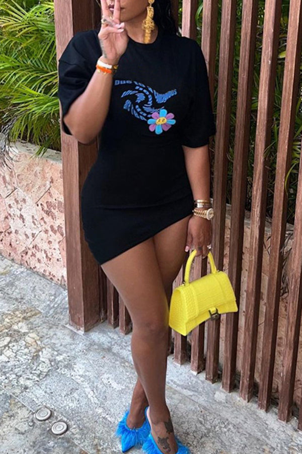 Fashion Printed Waist Slim Bag Hip Short Dress Fashionpara