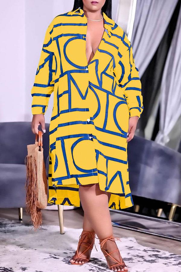 Plus Size Fashion Print Irregular Hem Shirt Dress Fashionpara
