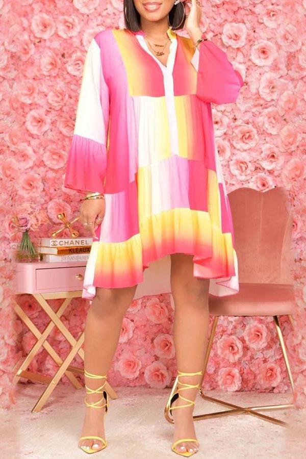 Gradient Color Block Long Sleeve Swagger Dress Fashionpara