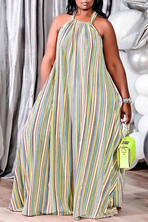 Plus Size Halter Striped Maxi Dress Fashionpara