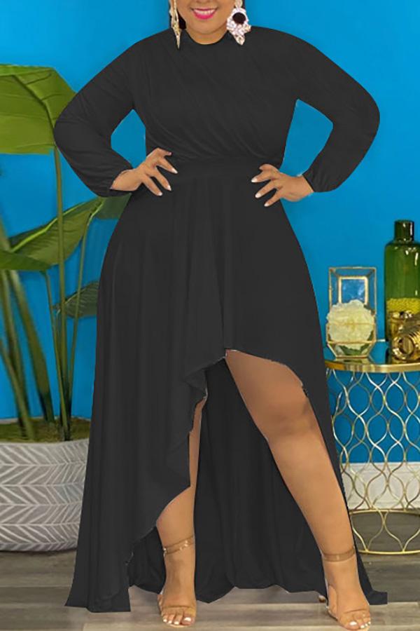 Plus Size Asymmetrical Panels Long Sleeve Dress  Fashionpara