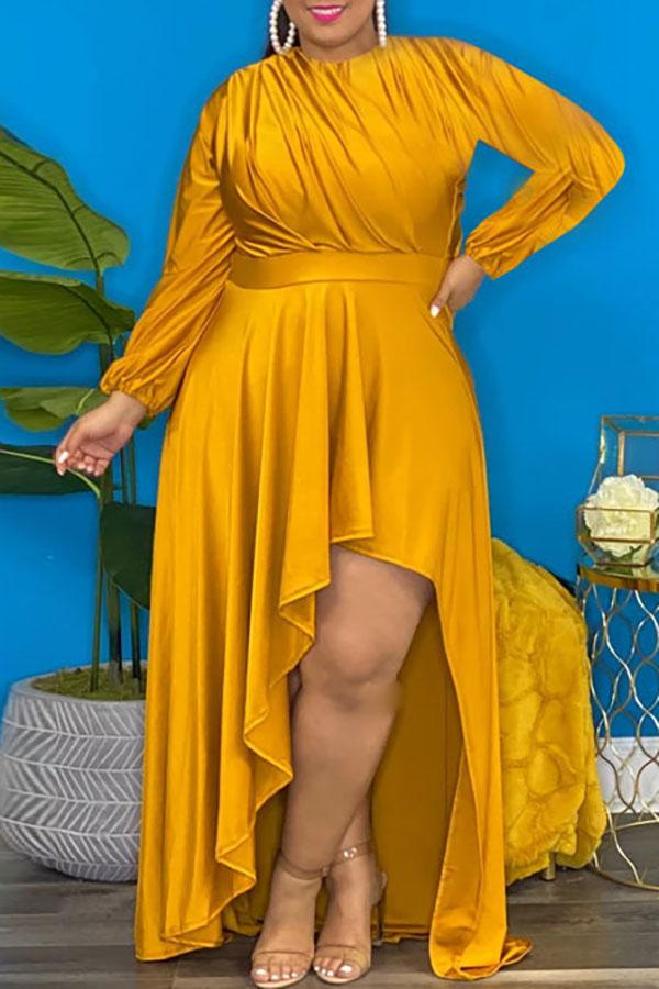 Plus Size Asymmetrical Panels Long Sleeve Dress  Fashionpara