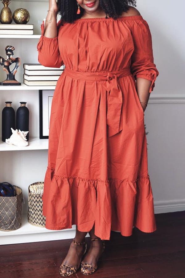 Off Shoulder Tie Waist Ruffled Shirt Maxi Dress Fashionpara