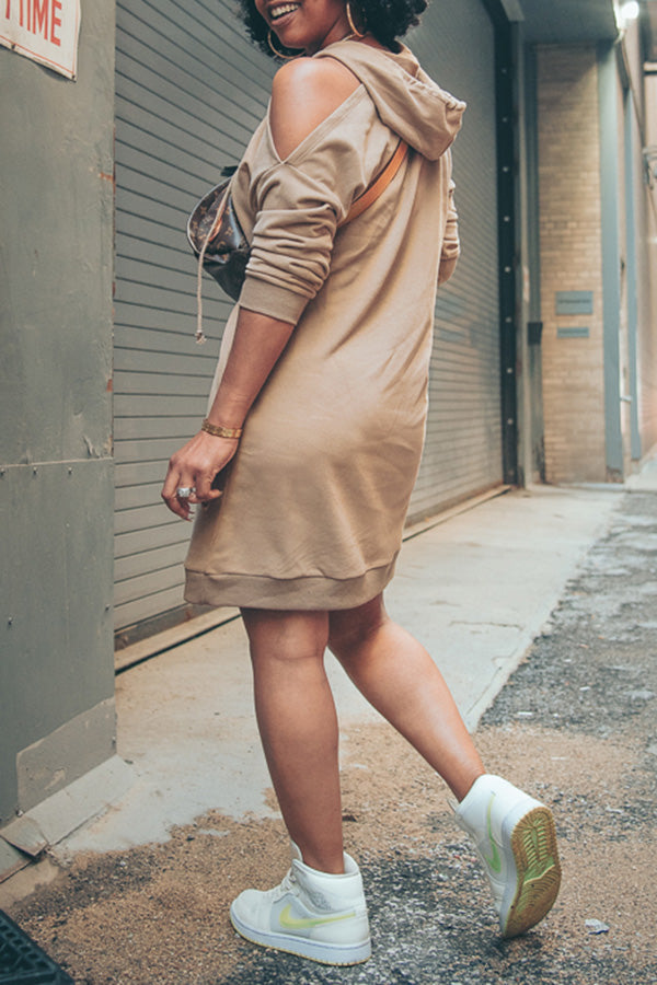 Cold Shoulder Hooded Plus Size Pullover Mini Dress Fashionpara