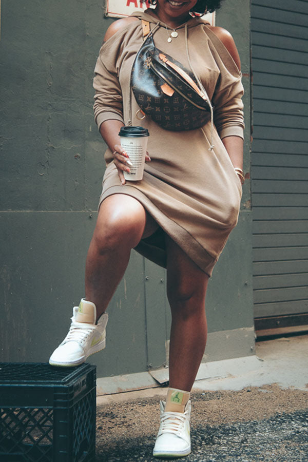 Cold Shoulder Hooded Plus Size Pullover Mini Dress Fashionpara