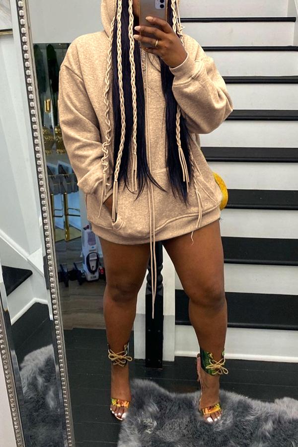 Handmade Tassel Hood Pocket Pullover Mini Dress Fashionpara