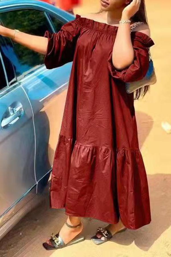 Agaric Lace Off Shoulder Solid Color Maxi Dress  Fashionpara