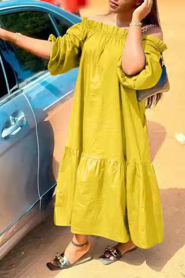 Agaric Lace Off Shoulder Solid Color Maxi Dress  Fashionpara