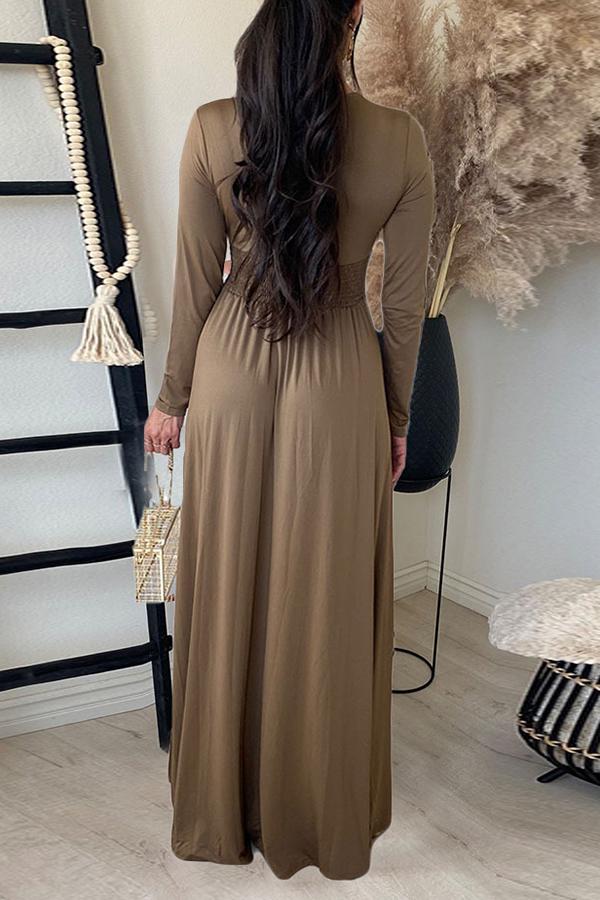 Deep V Collect Waist Side Slit Maxi Dress Fashionpara