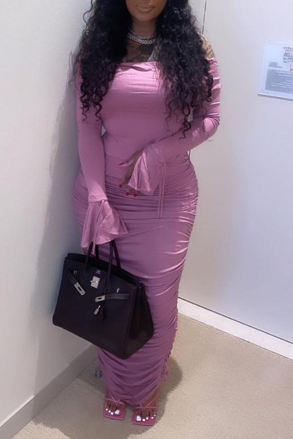 Sexy Off Shoulder Flare Sleeve Ruched Maxi Dress Fashionpara