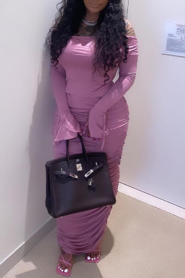 Sexy Off Shoulder Flare Sleeve Ruched Maxi Dress Fashionpara