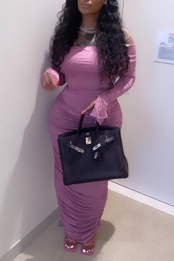 Sexy Off Shoulder Flare Sleeve Ruched Maxi Dress Fashionpara