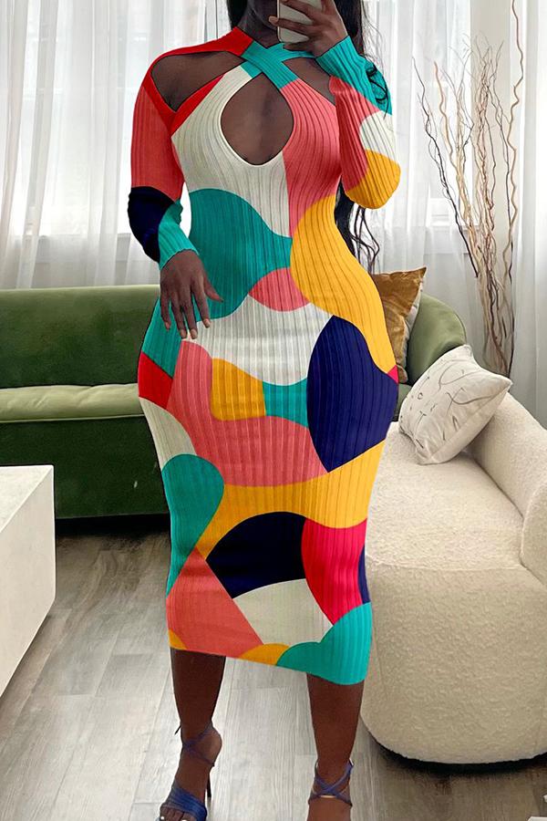 Colorful Cross Collar Cut Out Mini Dress Fashionpara