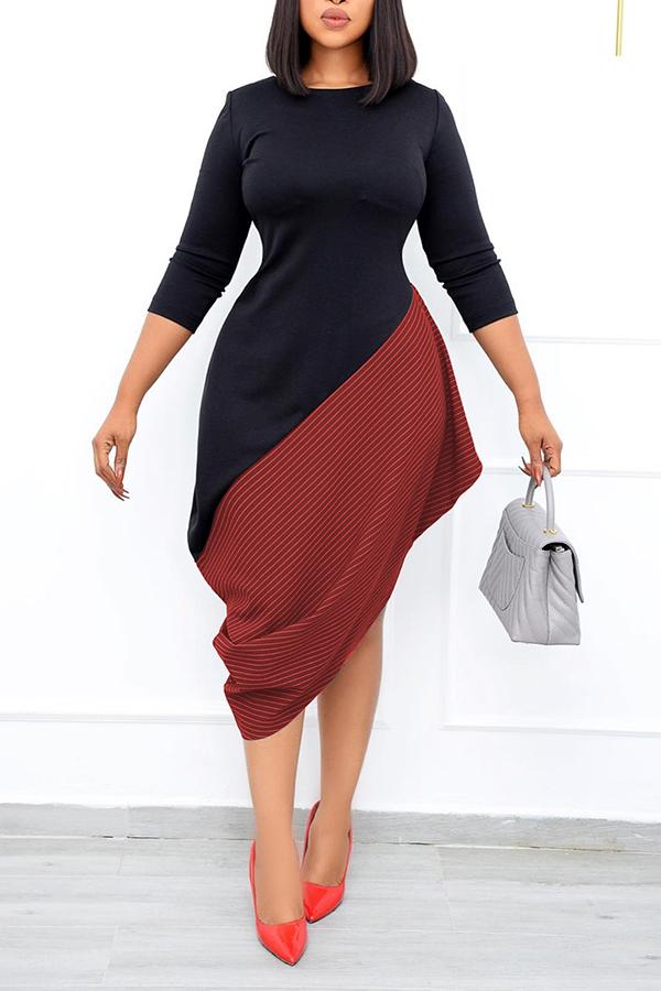 Asymmetrical Striped Stitch Midi Dress Fashionpara