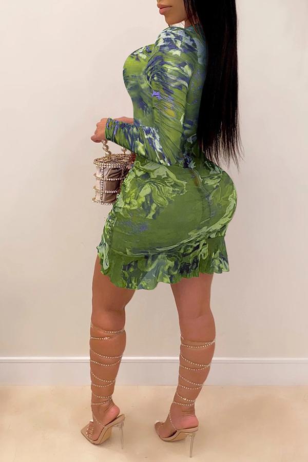 Pretty Printed Drawstring Ruched Mini Dress Fashionpara