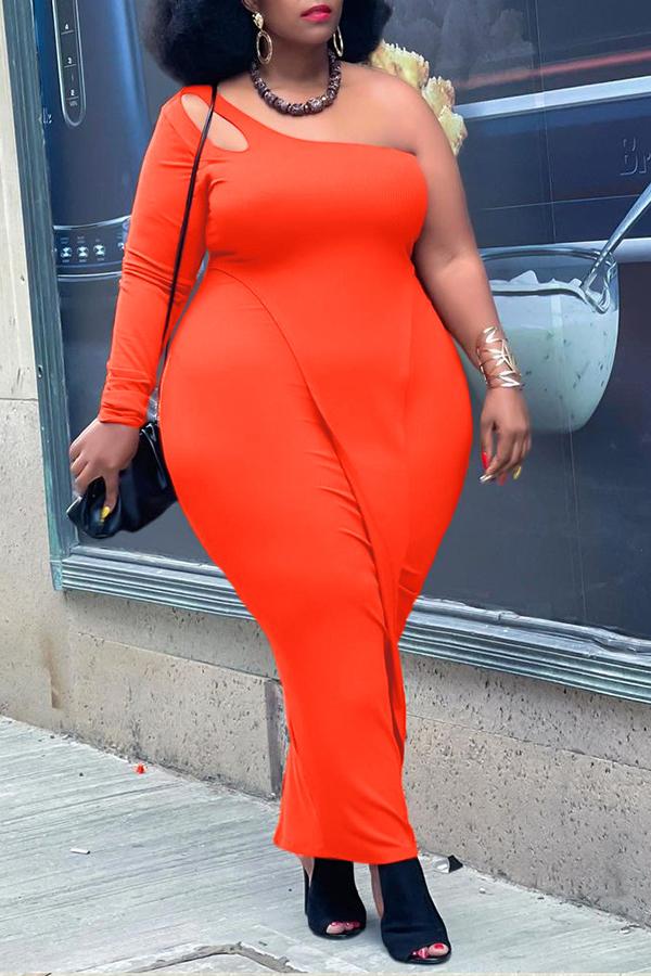 Plus Size One Sleeve Cutout Ribbon Maxi Dress Fashionpara