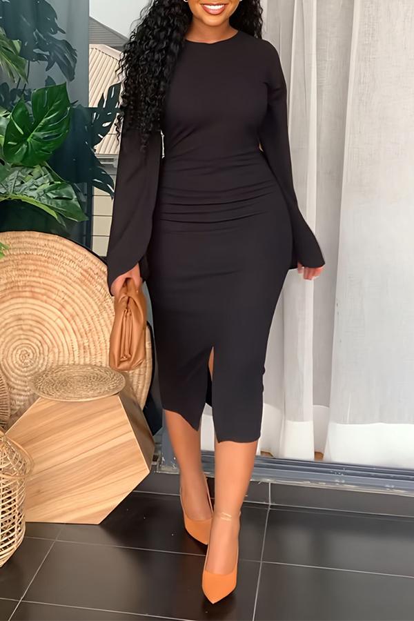 Elegant Slit Flare Sleeve Midi Dress Fashionpara