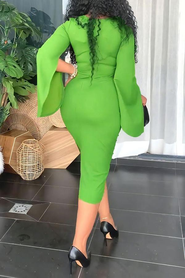 Elegant Slit Flare Sleeve Midi Dress Fashionpara