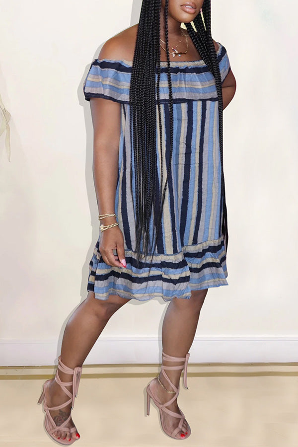 Striped Off Shoulder Ruffled Mini Dress Fashionpara
