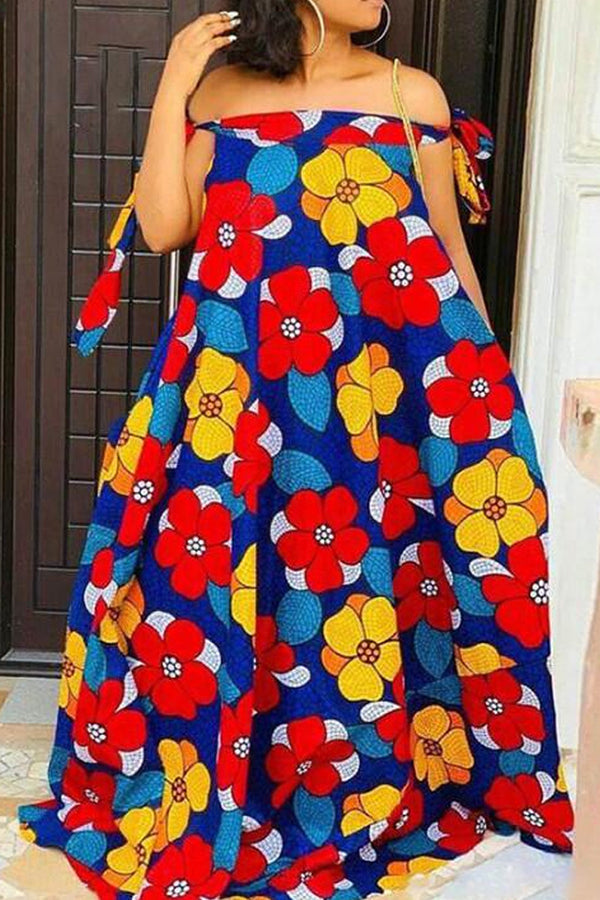 Sexy Off Shoulder Tie Sleeve Plus Size Maxi Dress Fashionpara
