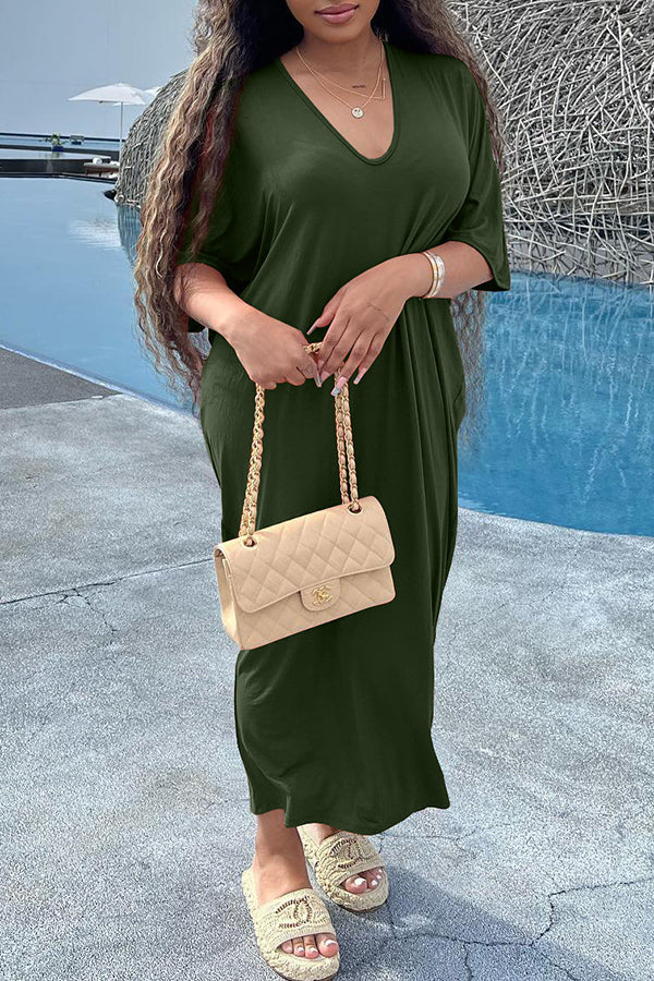 Casual Loose Half Sleeve Plain Maxi Dress Fashionpara