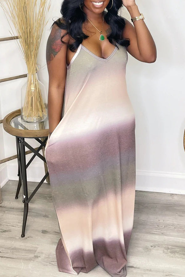 Casual Gradient V-neck Pocketed Maxi Dress Fashionpara