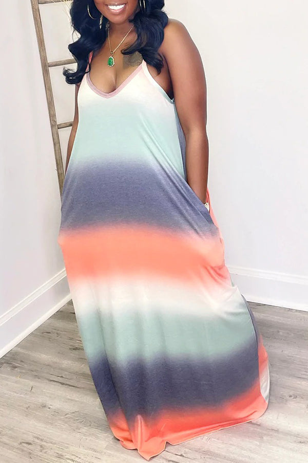 Casual Gradient V-neck Pocketed Maxi Dress Fashionpara