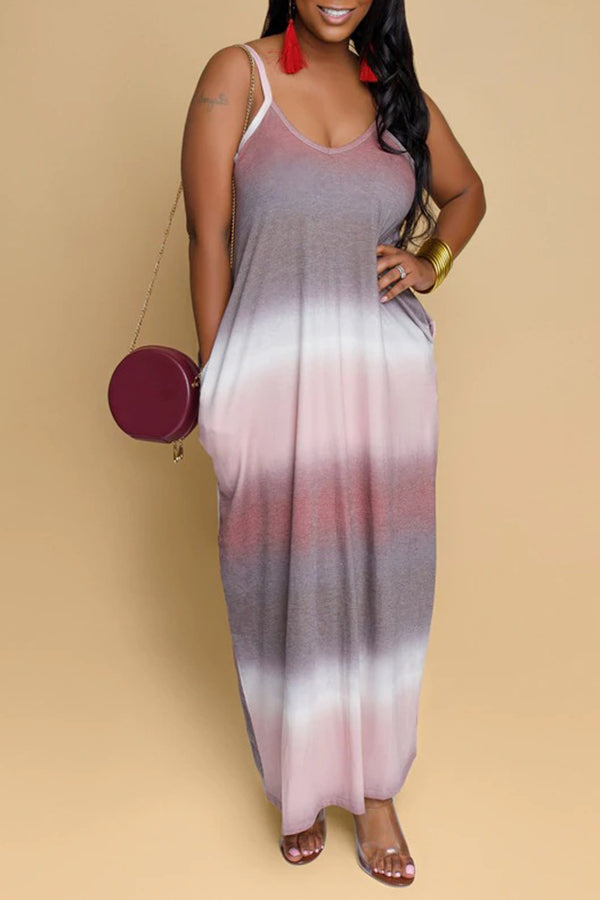 Casual Gradient V-neck Pocketed Maxi Dress Fashionpara