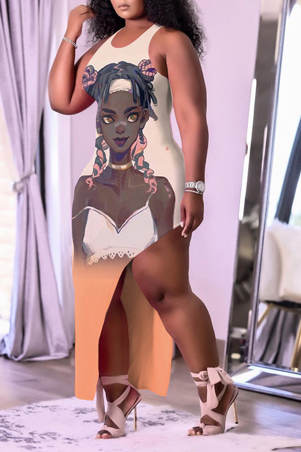 Plus Size Ombre Printed Sleeveless Split Dress Fashionpara