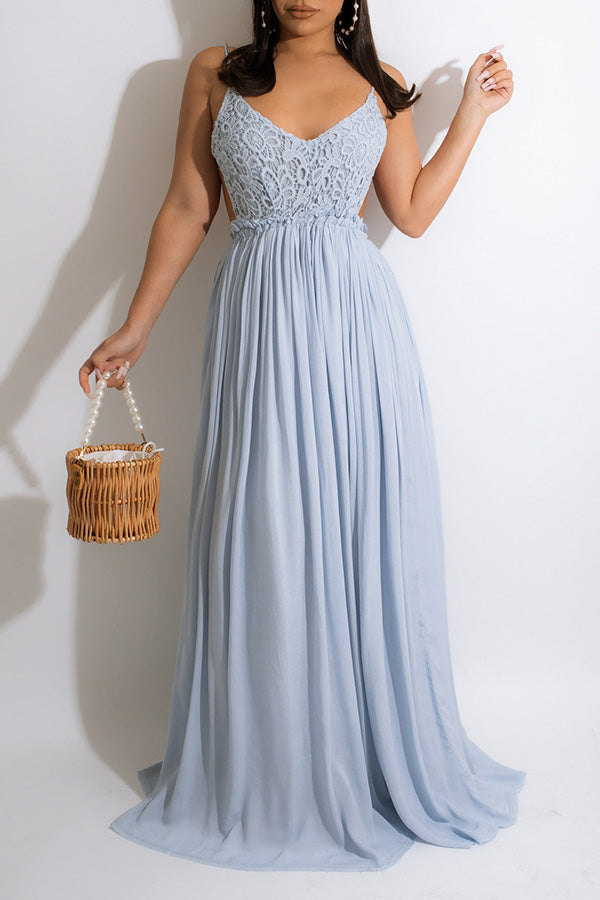 Elegant Lace Patched Chiffon Maxi Dress Fashionpara