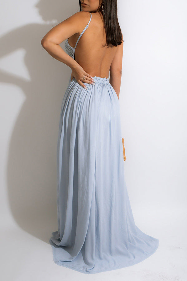 Elegant Lace Patched Chiffon Maxi Dress Fashionpara