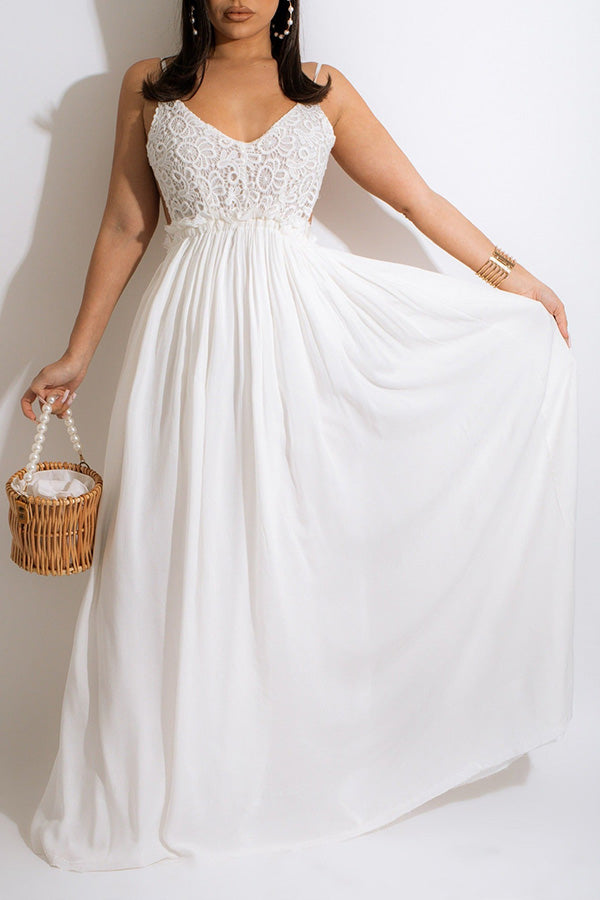 Elegant Lace Patched Chiffon Maxi Dress Fashionpara