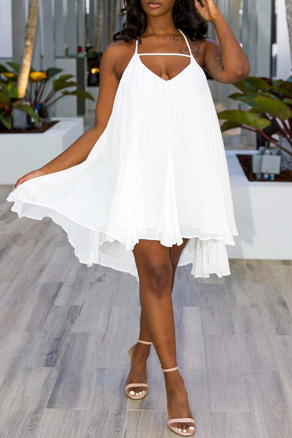 Halter Neckline Pleated Chiffon Mini Dress Fashionpara