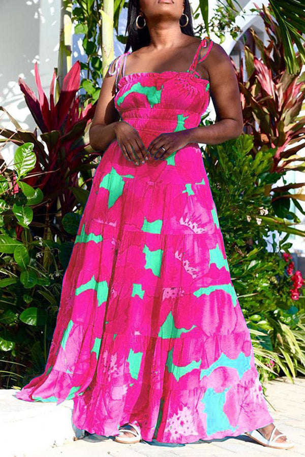 Tie Straps Smocked Printed Maxi Dress Fashionpara