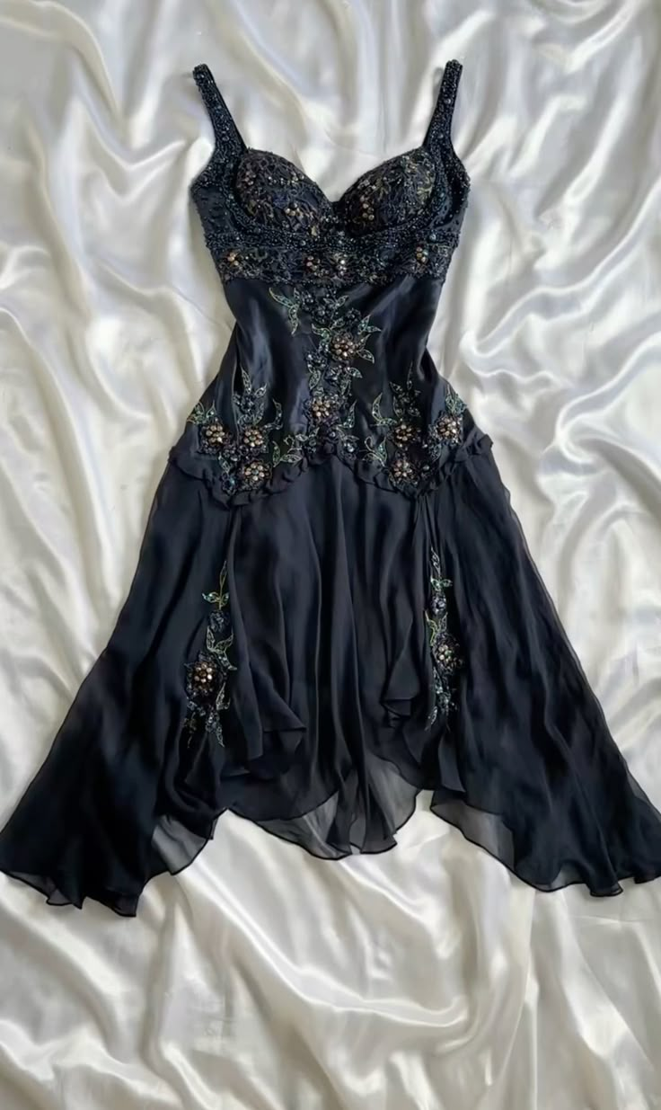 Vintage Navy Blue Satin Chiffon Beaded Short Party Dress Formal Homecoming Dress Cocktail Dress D074