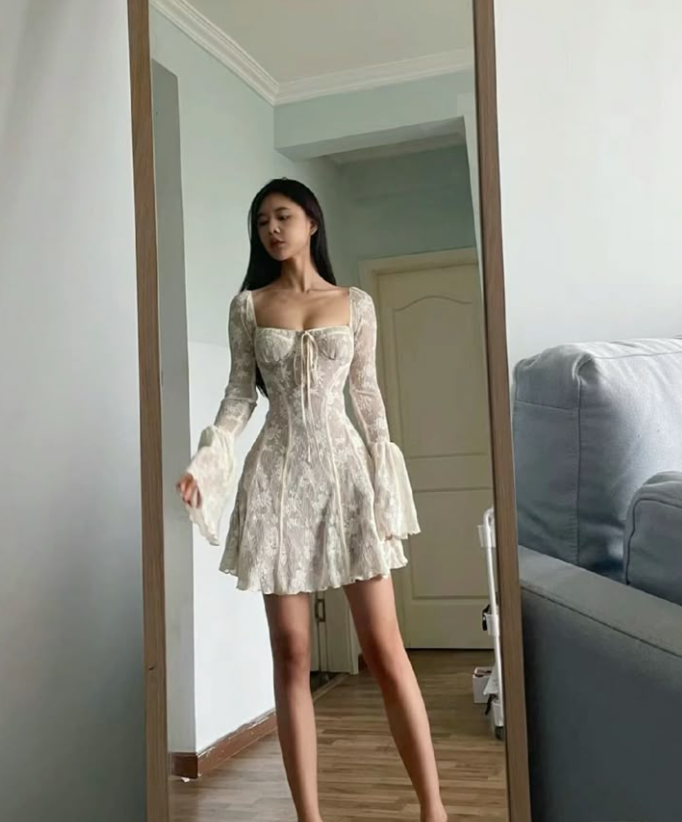 Classy White Lace A Line Formal Birthday Outfits Short Party Dress Homecoming Dress D466