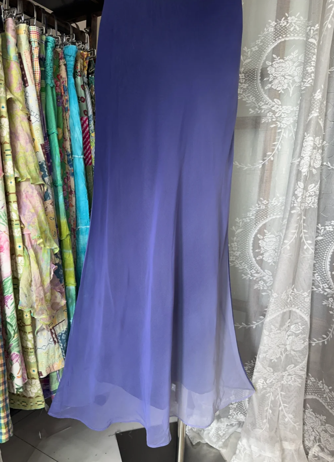 Vintage Spaghetti Straps Ombre Purple Mermaid Long Party Dress Evening Gown D1782