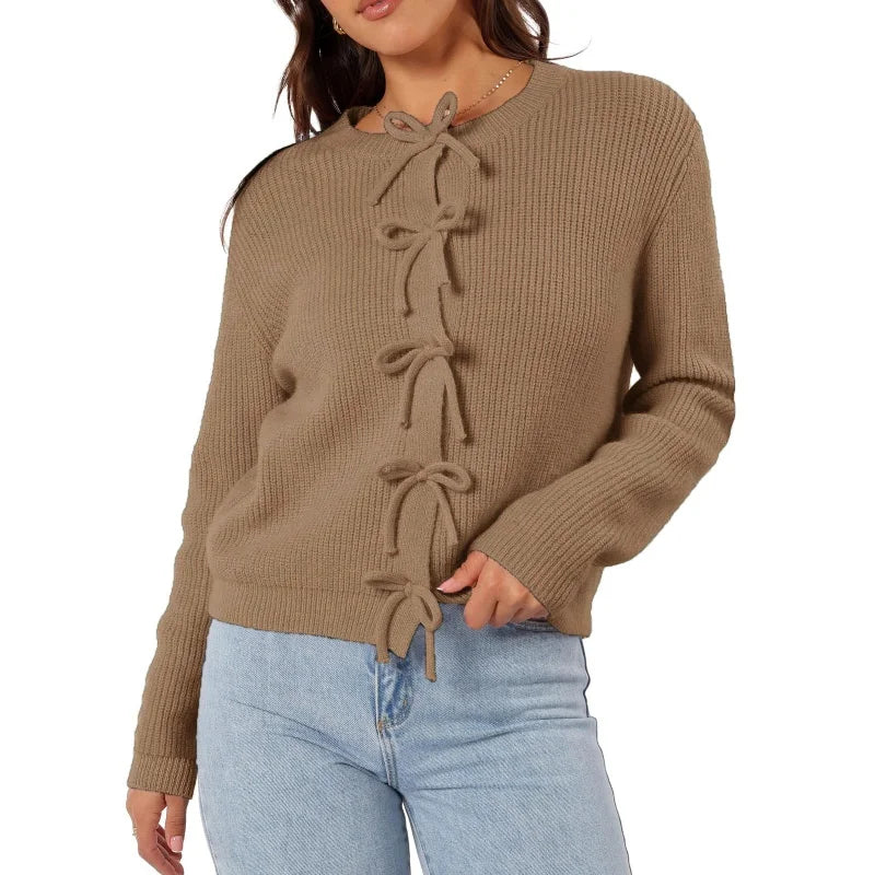 Y2K Bow Front Round Neck Cardigan 12